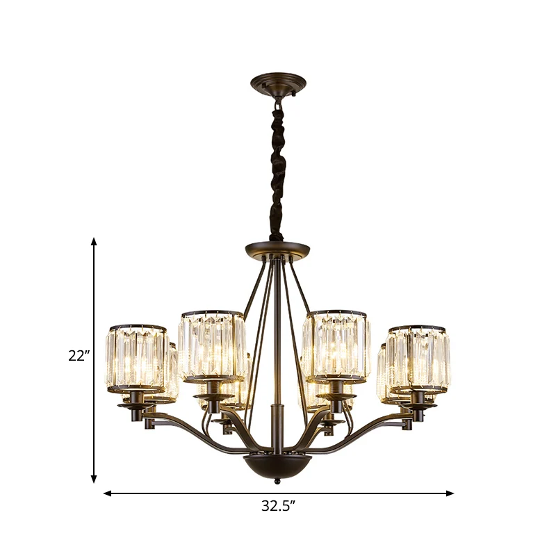 Drum helder kristallen hanglamp landelijke woonkamer kroonluchter lichtarmatuur zwart Clearhalo