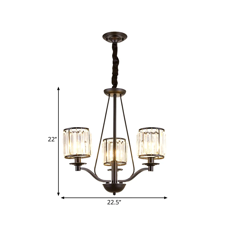 Drum helder kristallen hanglamp landelijke woonkamer kroonluchter lichtarmatuur zwart Clearhalo