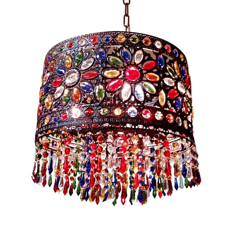 Drum metallic hanglamp Boheemse 3-kops woonkamer kroonluchter licht met kristaldeco rood Clearhalo