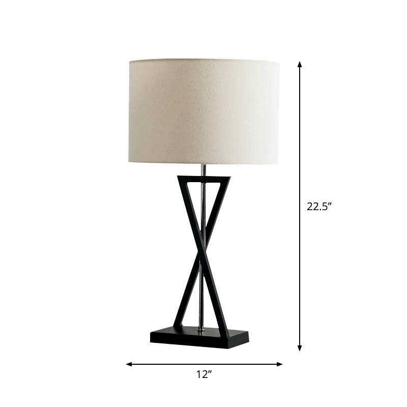 Drum nachtkastjelamp Simplicity Fabric 1-lichts nachtkastjelampje met zandlopervormige voet wit Clearhalo