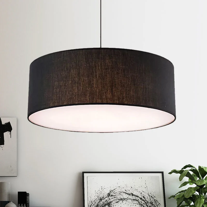 Drum Plafond Hanglamp Eenvoudig Stof 12"/16"/18" Dia 1 Licht Wit/Zwart/Beige Hanglampset Clearhalo