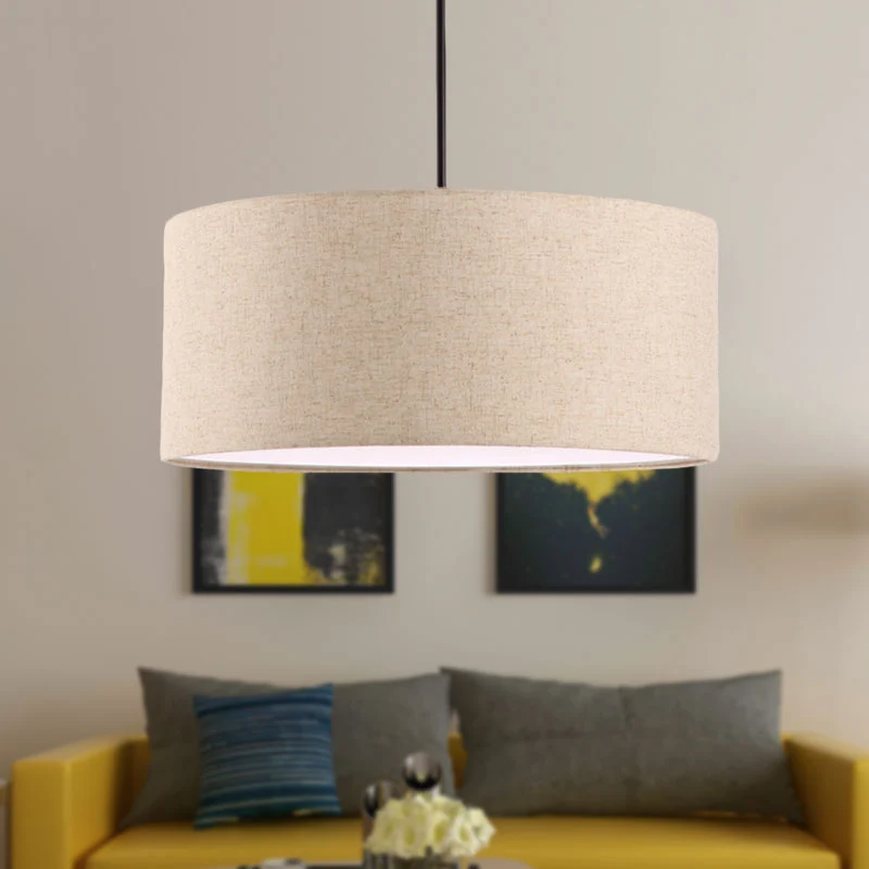Drum Plafond Hanglamp Eenvoudig Stof 12"/16"/18" Dia 1 Licht Wit/Zwart/Beige Hanglampset Clearhalo