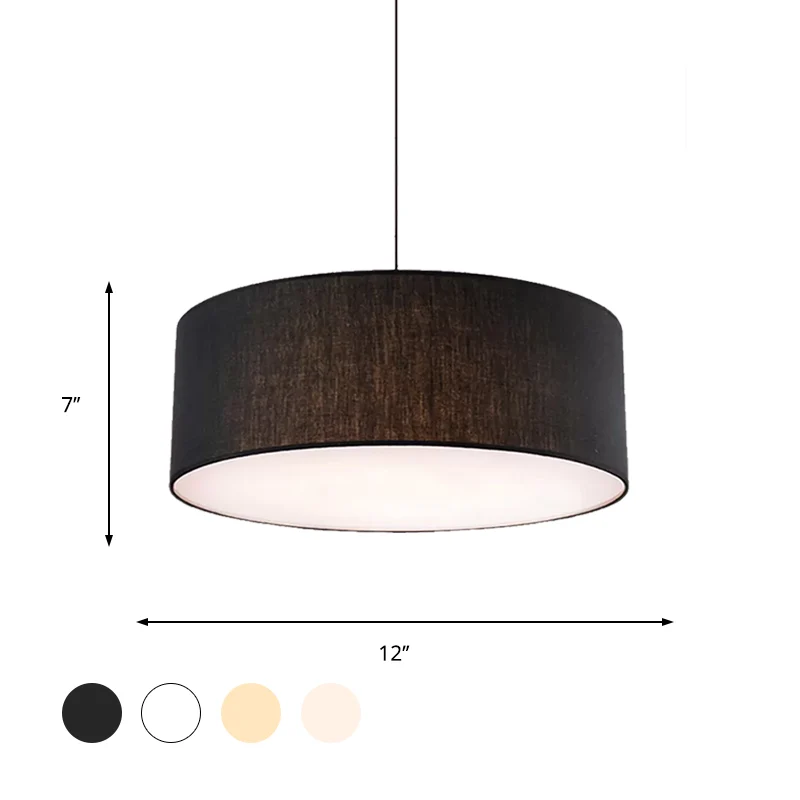 Drum Plafond Hanglamp Eenvoudig Stof 12"/16"/18" Dia 1 Licht Wit/Zwart/Beige Hanglampset Clearhalo