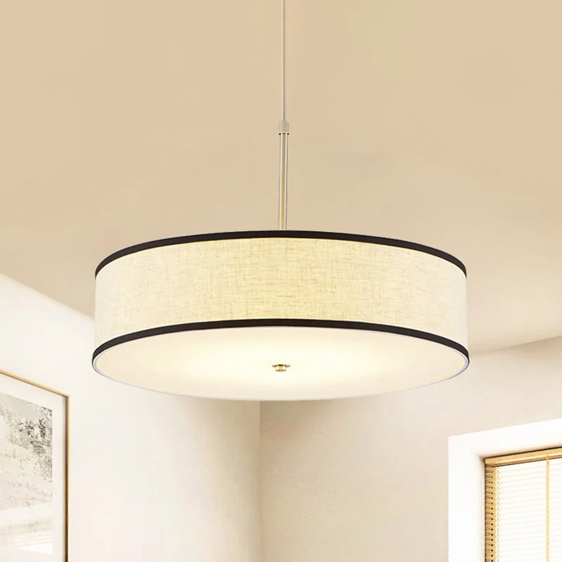 Drum Plafond Hanglamp Eenvoudig Stof 16"/19,5"/23,5" Dia 3 Lichten Beige Hanglampset Clearhalo