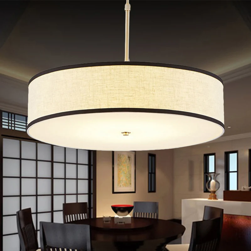 Drum Plafond Hanglamp Eenvoudig Stof 16"/19,5"/23,5" Dia 3 Lichten Beige Hanglampset Clearhalo