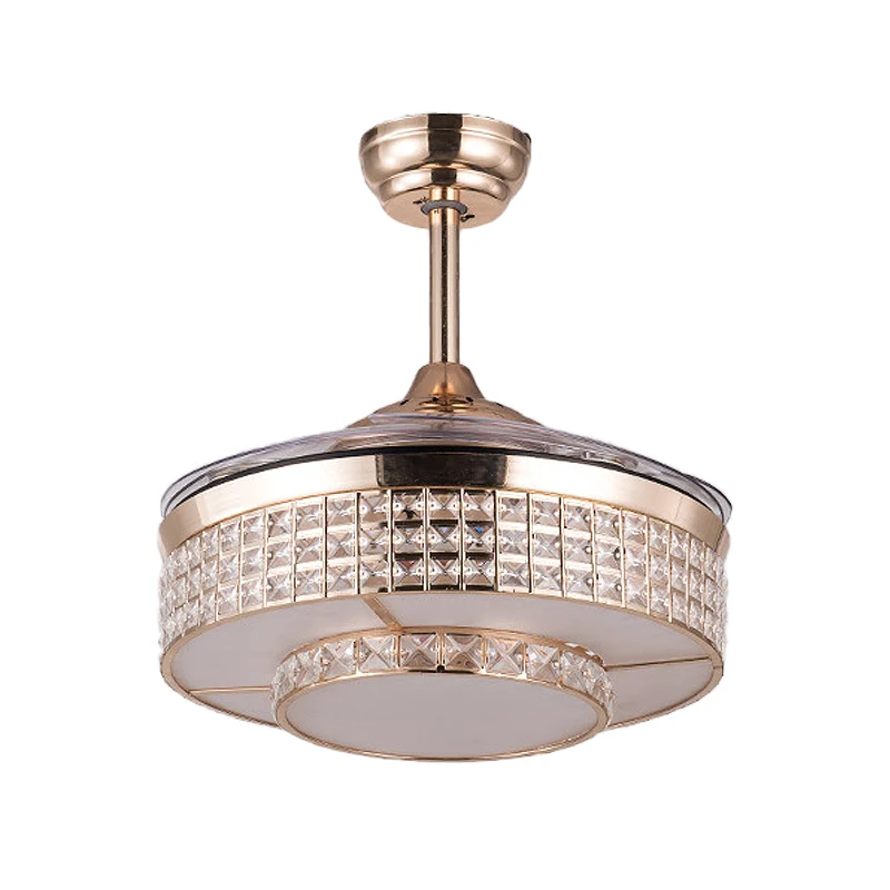 Drum plafondventilator licht eigentijds kristal 15"/19" brede LED goud semi-inbouwmontage met afstandsbediening/muurbedien...