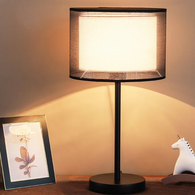 Drum Schaduw Tafelverlichting Minimalistische Stof Enkele Lamp Woonkamer Nachtkastje Licht Clearhalo