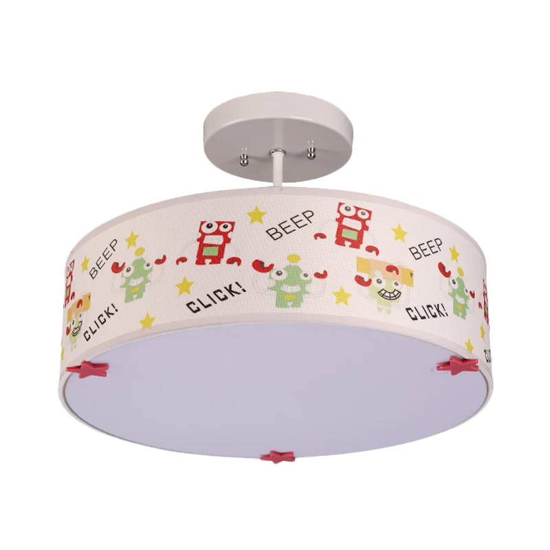 Drum semi-mount verlichting cartoon stof 3 lampen plafondlamp met dierenpatroon wit Clearhalo