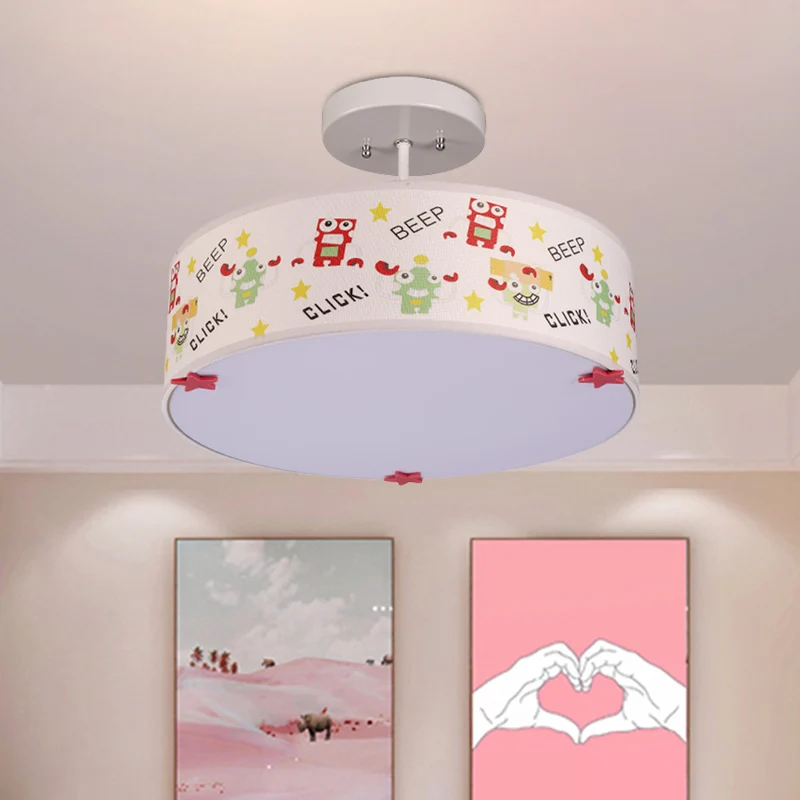 Drum semi-mount verlichting cartoon stof 3 lampen plafondlamp met dierenpatroon wit Clearhalo