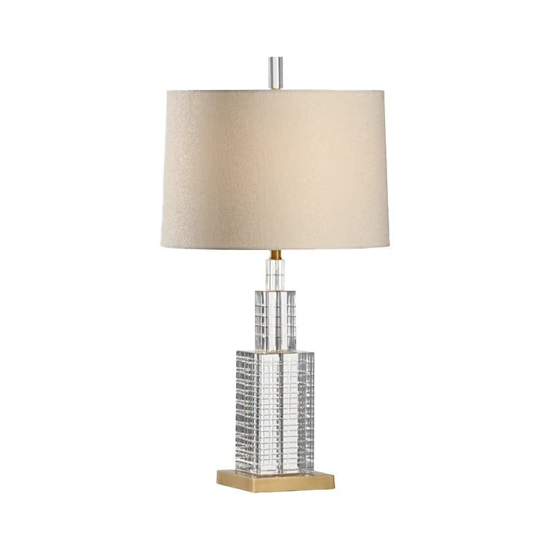 Drum Shade Kristallen Bureaulamp Moderne Stof 1 Lamp Beige Tafellamp voor Eetkamer Clearhalo