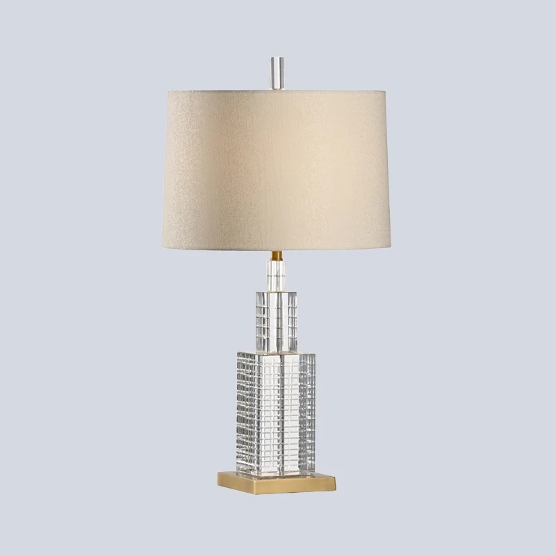 Drum Shade Kristallen Bureaulamp Moderne Stof 1 Lamp Beige Tafellamp voor Eetkamer Clearhalo