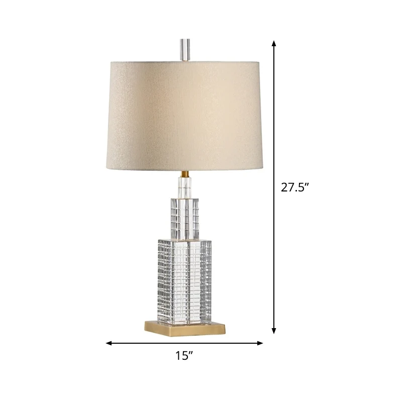Drum Shade Kristallen Bureaulamp Moderne Stof 1 Lamp Beige Tafellamp voor Eetkamer Clearhalo