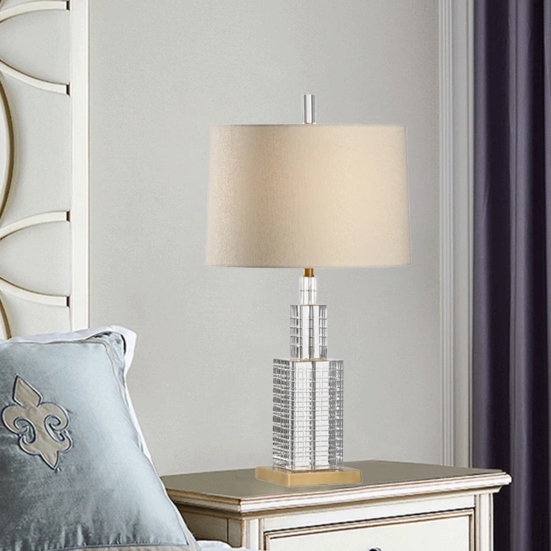 Drum Shade Kristallen Bureaulamp Moderne Stof 1 Lamp Beige Tafellamp voor Eetkamer Clearhalo