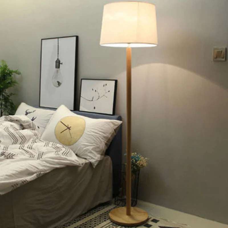 Drum Shade nachtkastje vloerlamp stof minimalistische staande lamp met één lamp hout Clearhalo