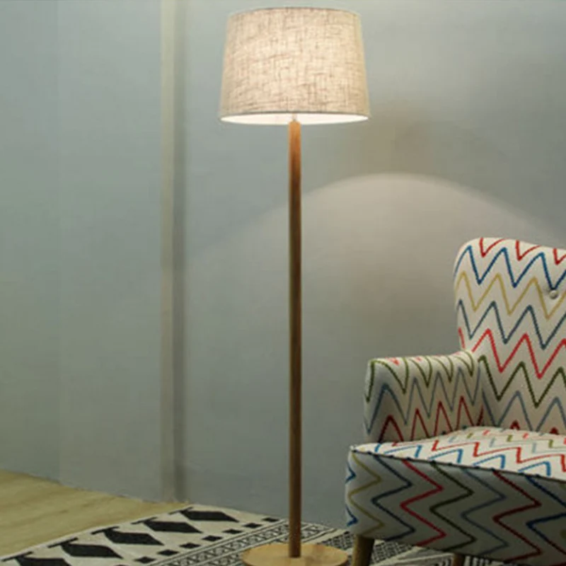 Drum Shade nachtkastje vloerlamp stof minimalistische staande lamp met één lamp hout Clearhalo