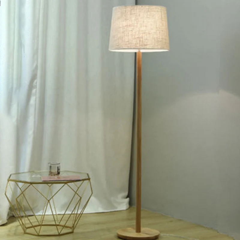 Drum Shade nachtkastje vloerlamp stof minimalistische staande lamp met één lamp hout Clearhalo