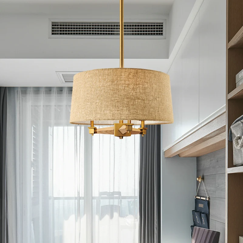 Drum slaapkamer hangende kroonluchter boerderij stof 3 lampen wit/licht hout/donker hout plafondophanglamp Clearhalo