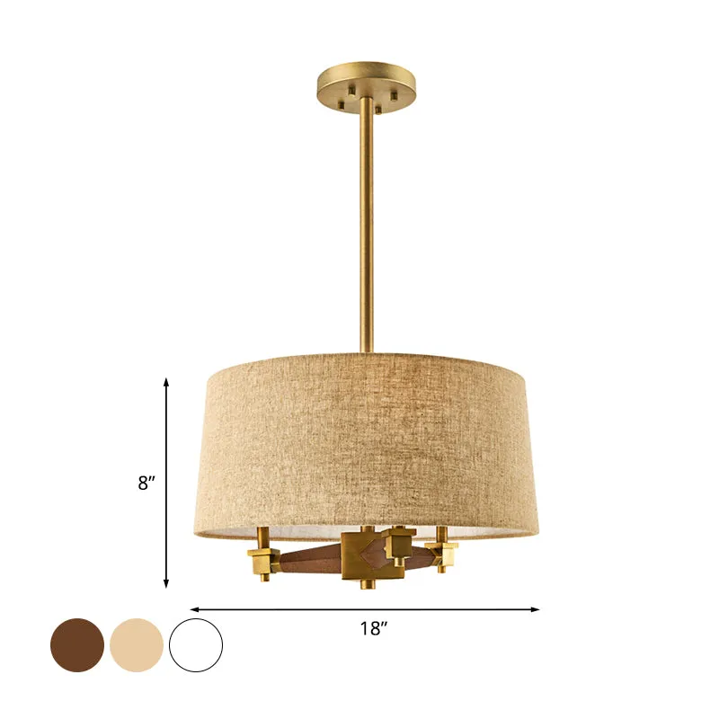 Drum slaapkamer hangende kroonluchter boerderij stof 3 lampen wit/licht hout/donker hout plafondophanglamp Clearhalo