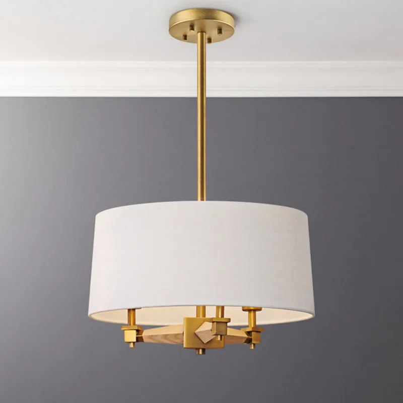 Drum slaapkamer hangende kroonluchter boerderij stof 3 lampen wit/licht hout/donker hout plafondophanglamp Clearhalo