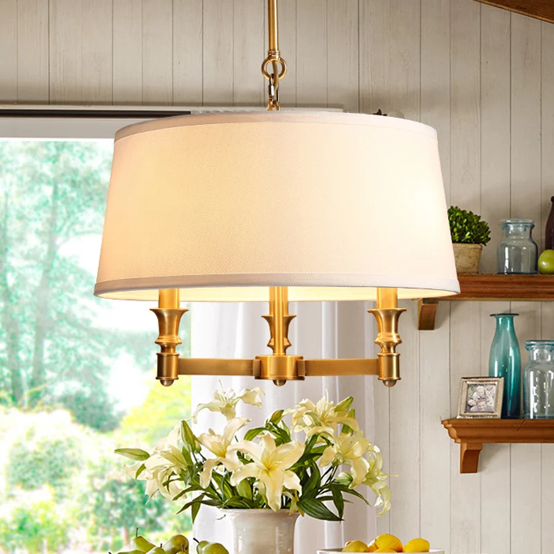 Drum stoffen kroonluchter licht Traditionele 3-lichts eetkamer hanglamp wit Clearhalo