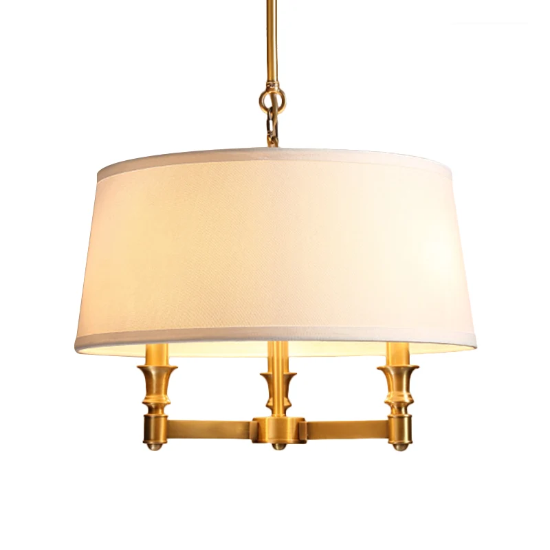 Drum stoffen kroonluchter licht Traditionele 3-lichts eetkamer hanglamp wit Clearhalo