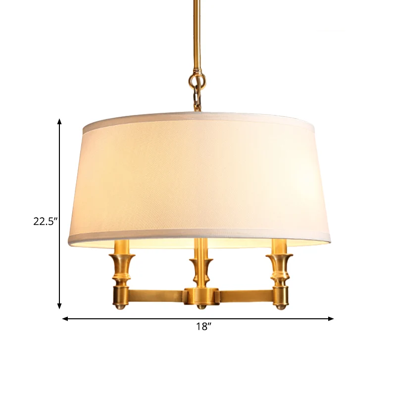 Drum stoffen kroonluchter licht Traditionele 3-lichts eetkamer hanglamp wit Clearhalo