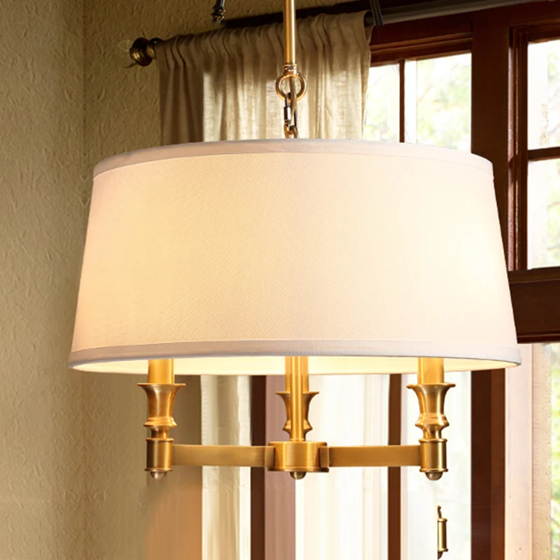 Drum stoffen kroonluchter licht Traditionele 3-lichts eetkamer hanglamp wit Clearhalo