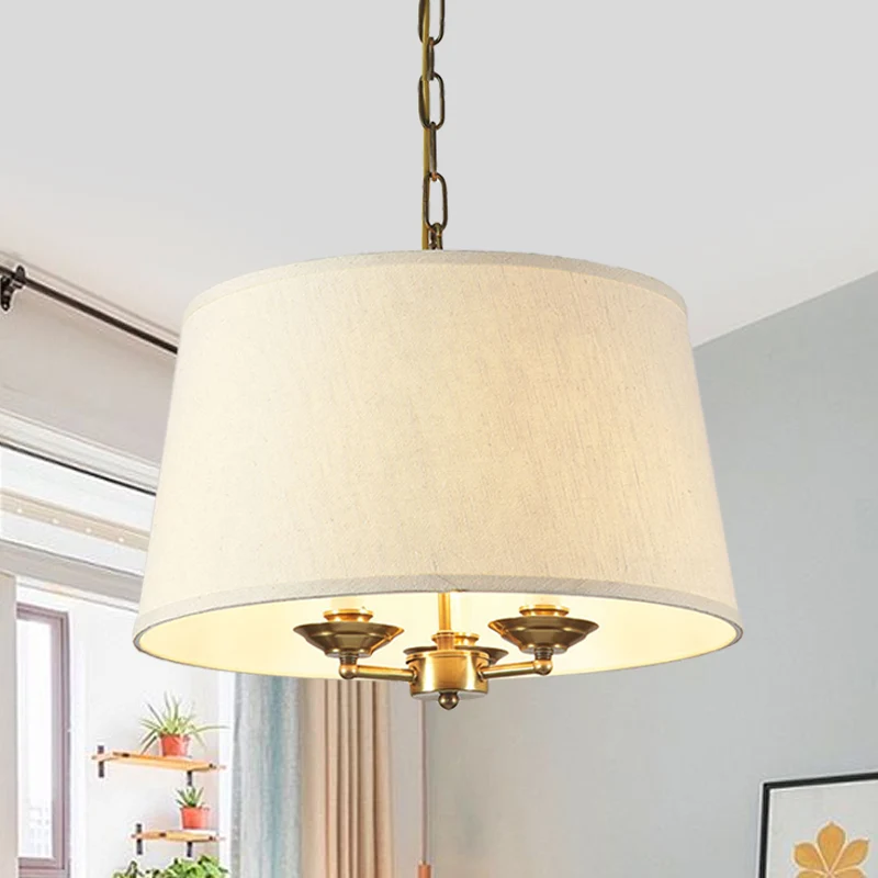 Drum stoffen kroonluchterverlichting Traditionele 3-lichts eetkamer hanglamp wit Clearhalo