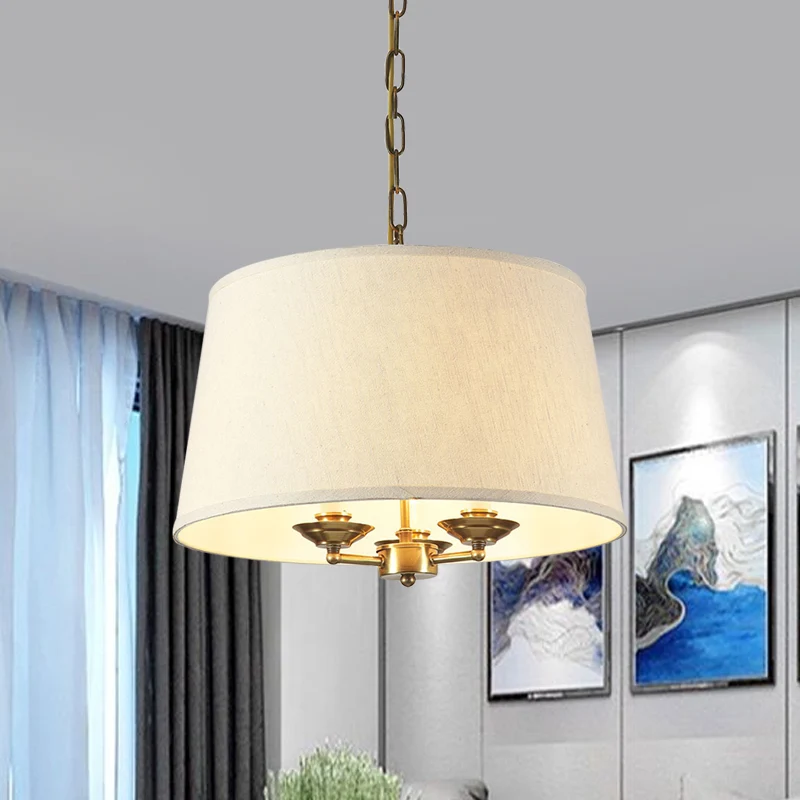Drum stoffen kroonluchterverlichting Traditionele 3-lichts eetkamer hanglamp wit Clearhalo