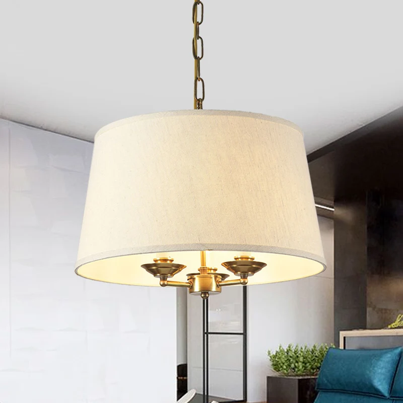 Drum stoffen kroonluchterverlichting Traditionele 3-lichts eetkamer hanglamp wit Clearhalo