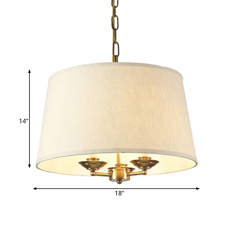 Drum stoffen kroonluchterverlichting Traditionele 3-lichts eetkamer hanglamp wit Clearhalo