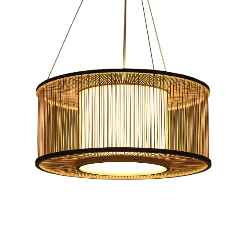 Drum Suspension Hanglamp Hedendaags Bamboe 1 Lamp Houten Hanglampset, 16"/19,5" Breed Clearhalo