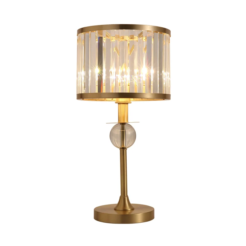 Drum Task Lighting Moderne handgesneden kristallen 1-kops gouden nachtkastjelamp voor woonkamer Clearhalo