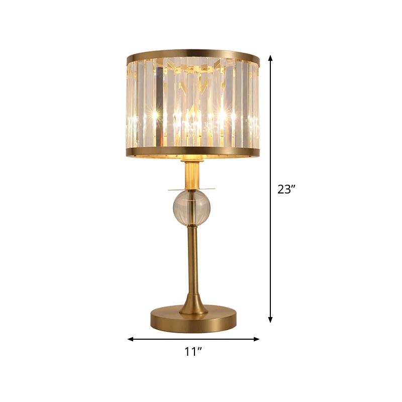 Drum Task Lighting Moderne handgesneden kristallen 1-kops gouden nachtkastjelamp voor woonkamer Clearhalo