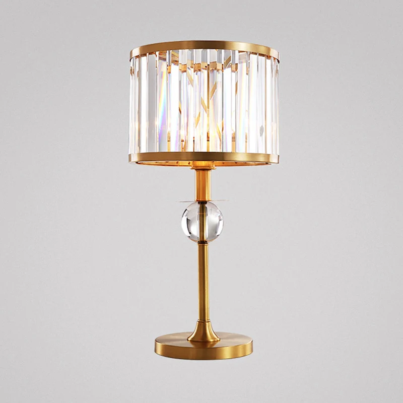Drum Task Lighting Moderne handgesneden kristallen 1-kops gouden nachtkastjelamp voor woonkamer Clearhalo