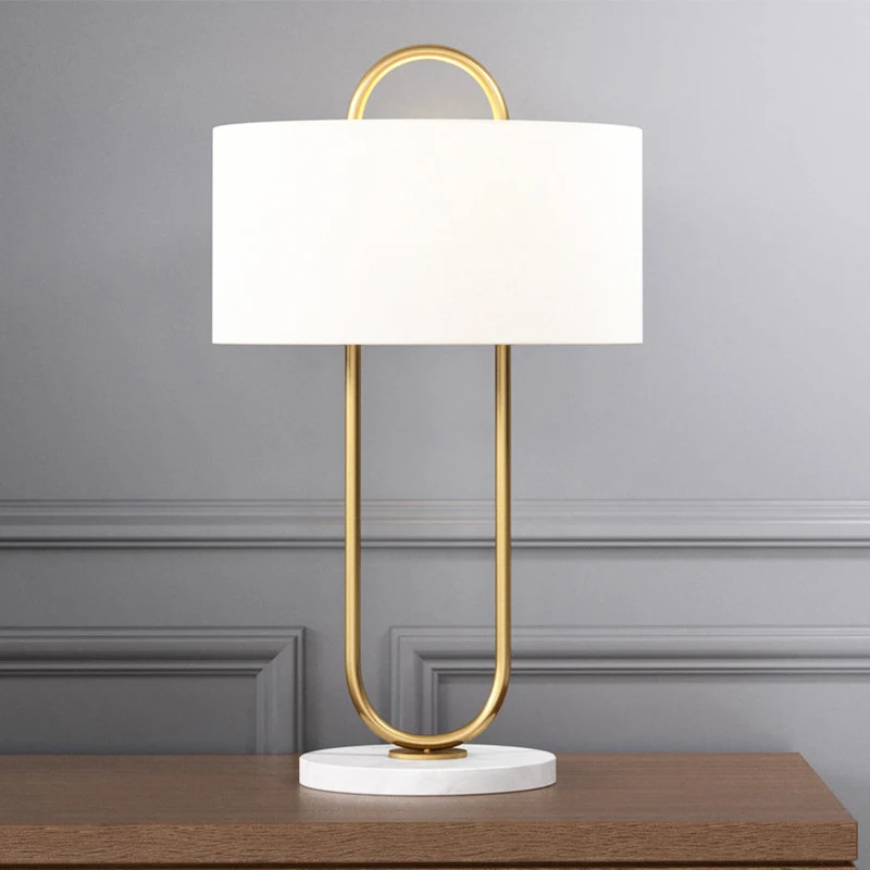 Drum Task Lighting Modernistische stof 1 kop 13"/15" brede witte tafellamp met marmeren voet Clearhalo