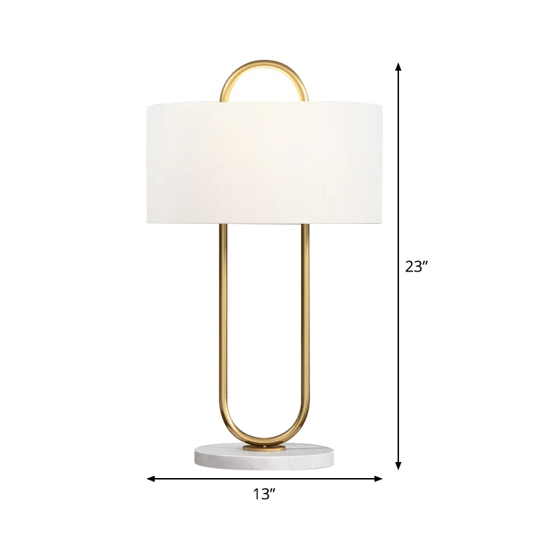 Drum Task Lighting Modernistische stof 1 kop 13"/15" brede witte tafellamp met marmeren voet Clearhalo