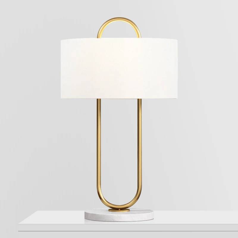 Drum Task Lighting Modernistische stof 1 kop 13"/15" brede witte tafellamp met marmeren voet Clearhalo