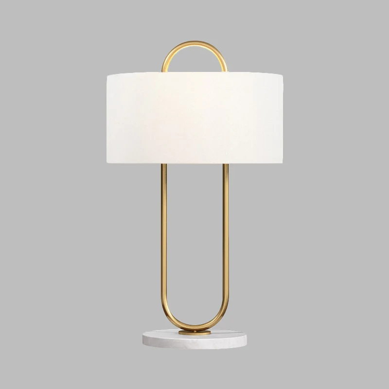Drum Task Lighting Modernistische stof 1 kop 13"/15" brede witte tafellamp met marmeren voet Clearhalo