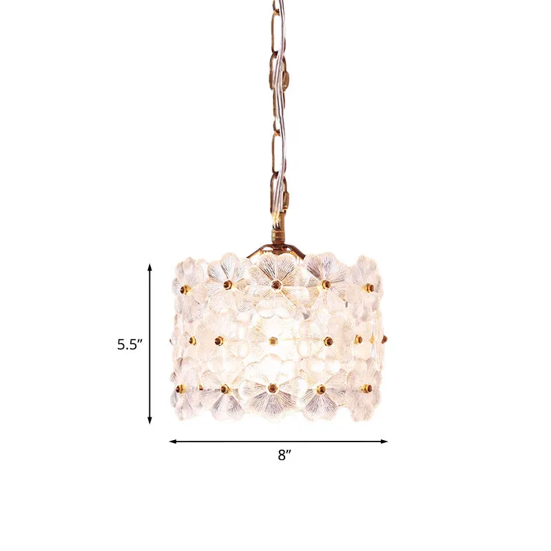 Drum witte bloemen glazen hanglampset moderne 1-lichts messing plafondhanglamp Clearhalo