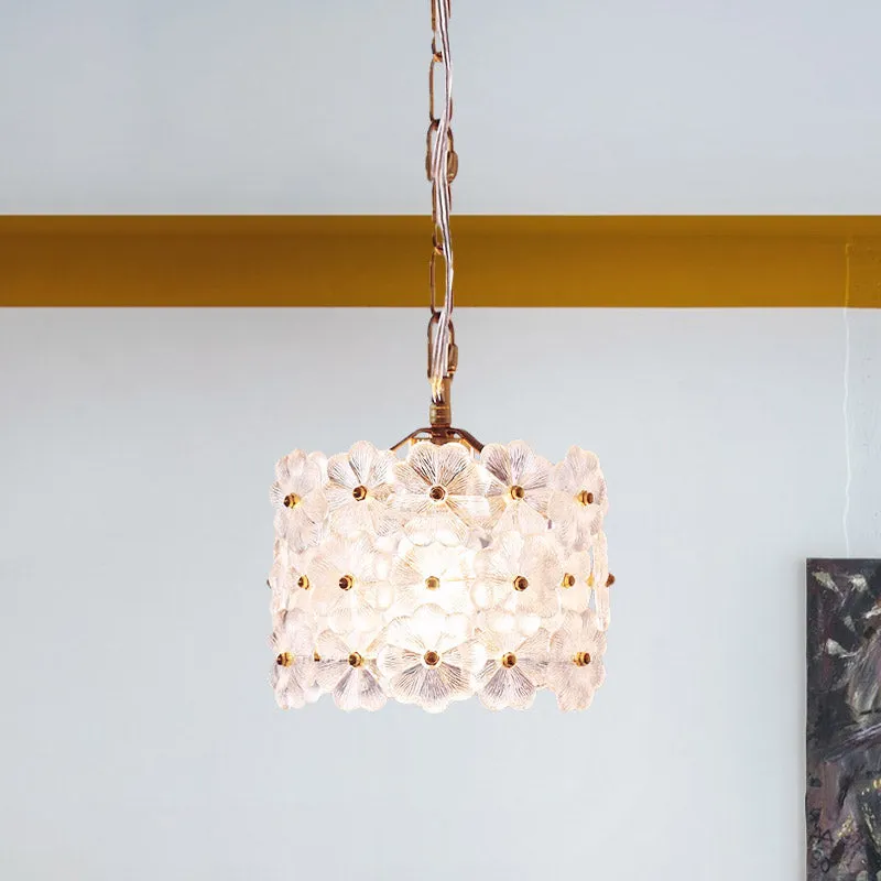 Drum witte bloemen glazen hanglampset moderne 1-lichts messing plafondhanglamp Clearhalo