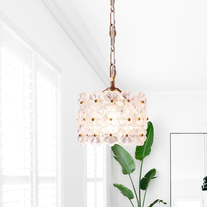 Drum witte bloemen glazen hanglampset moderne 1-lichts messing plafondhanglamp Clearhalo