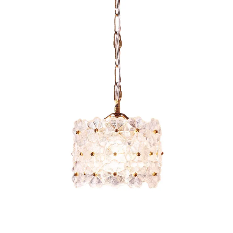 Drum witte bloemen glazen hanglampset moderne 1-lichts messing plafondhanglamp Clearhalo