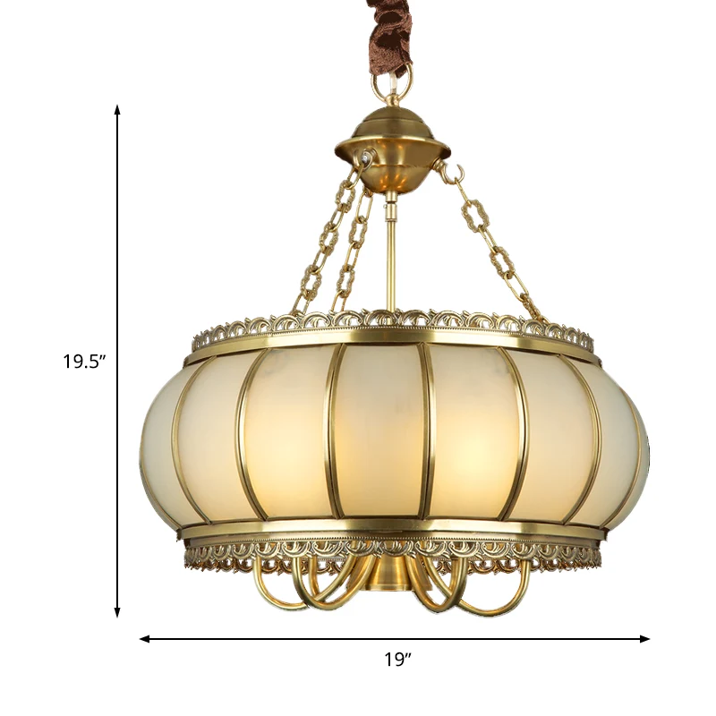 Drum Woonkamer Hangende Kroonluchter Koloniaal Opaal Geblazen Glas 4 Hoofden Messing Hangende Plafondlamp Clearhalo