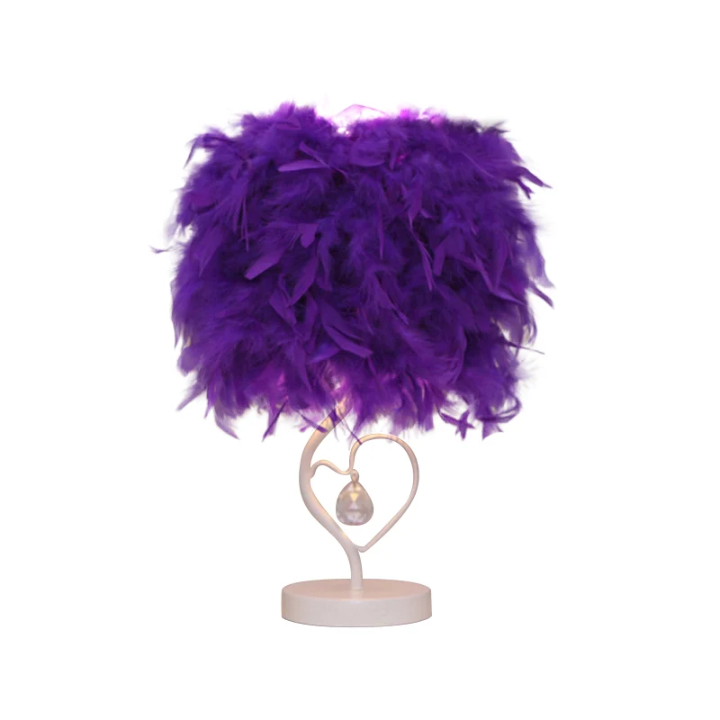 Drum Woonkamer Tafellamp Veer Enkele Moderne Nachtkastje Lamp Wit/Roze/Bordeaux met Hart Frame en Kristallen Bol Clearhalo
