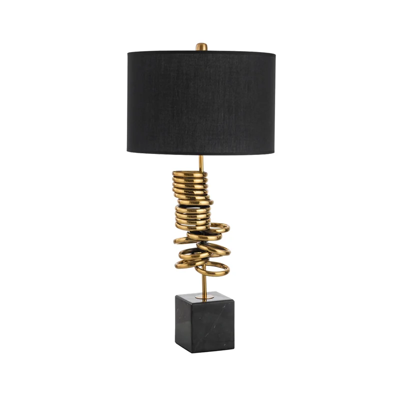 Drum Woonkamertafel Verlichting Marmeren 1-koppige post-moderne nachtlamp zwart met stoffen kap Clearhalo