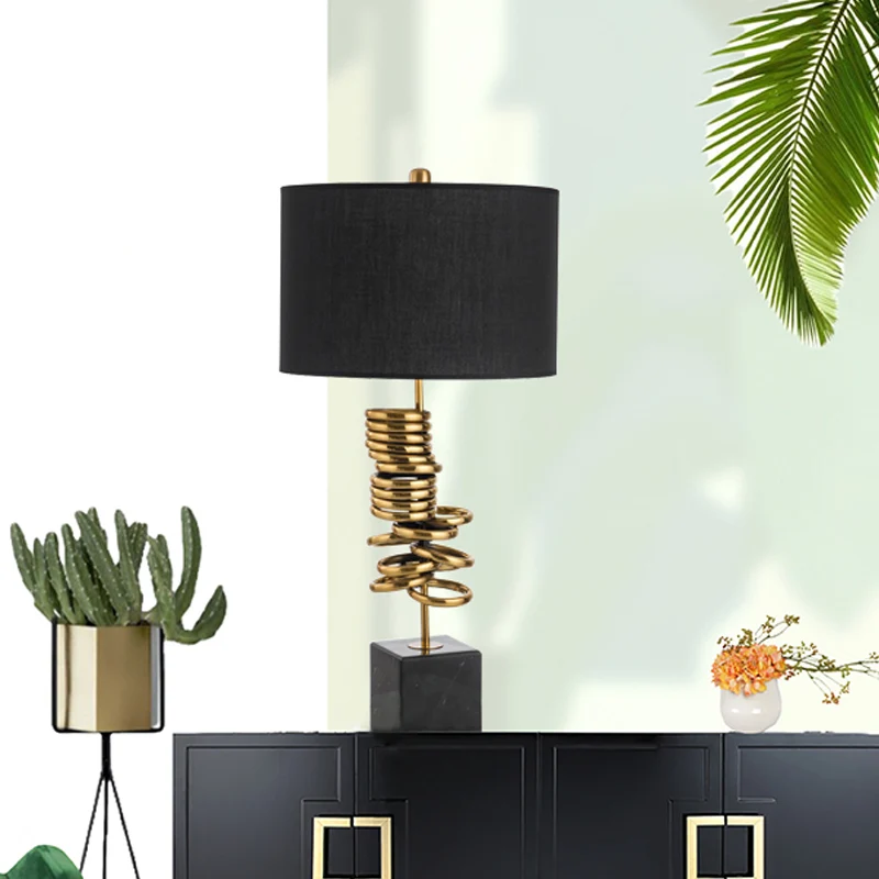Drum Woonkamertafel Verlichting Marmeren 1-koppige post-moderne nachtlamp zwart met stoffen kap Clearhalo