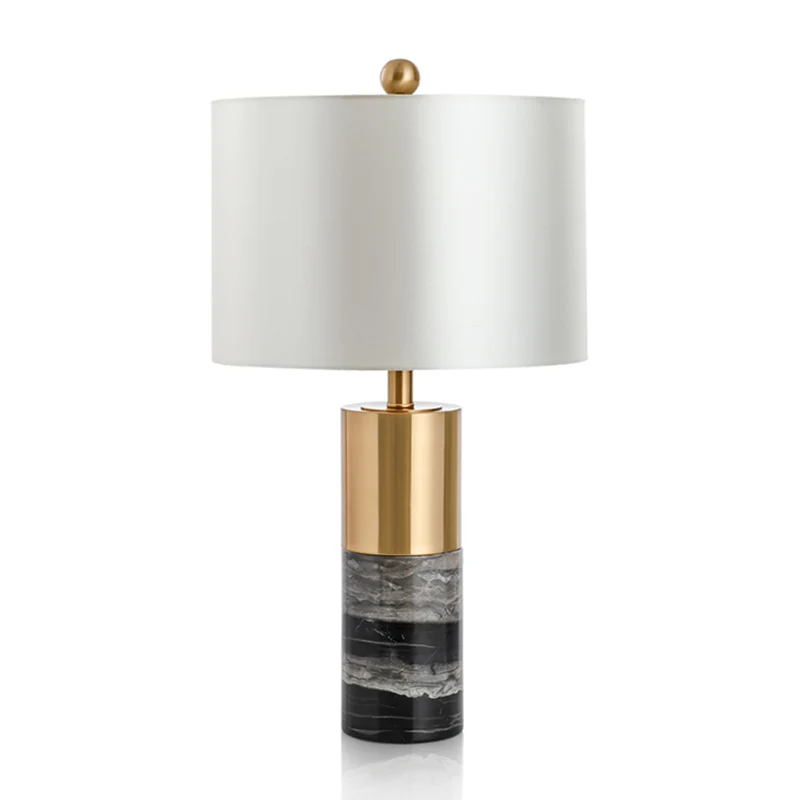 Drumtafelverlichting Eenvoud Stof 1-lamps woonkamernachtkastjelamp met marmeren voet wit Clearhalo