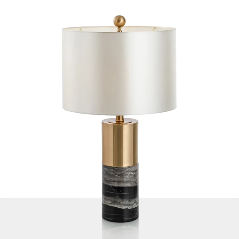 Drumtafelverlichting Eenvoud Stof 1-lamps woonkamernachtkastjelamp met marmeren voet wit Clearhalo