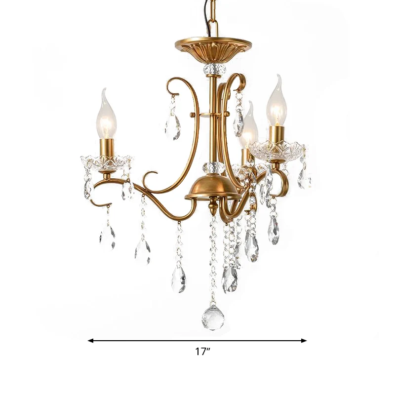 Druppelkroonluchter Verlichting Traditioneel geslepen kristal 3/6 koppen 17 "/25,5" brede messing ophanging hanglamp Clear...